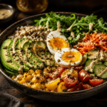 Buddha bowl avocat maison — quinoa, avocat, œuf mollet et légumes colorés